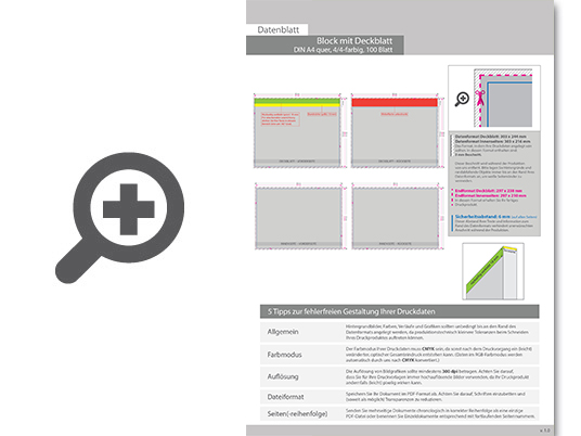 Product Bild block_mit_leimbindung_und_deckblatt__din_a4_quer__100_blatt__4_4_farbig_beidseitig_bedruckt
